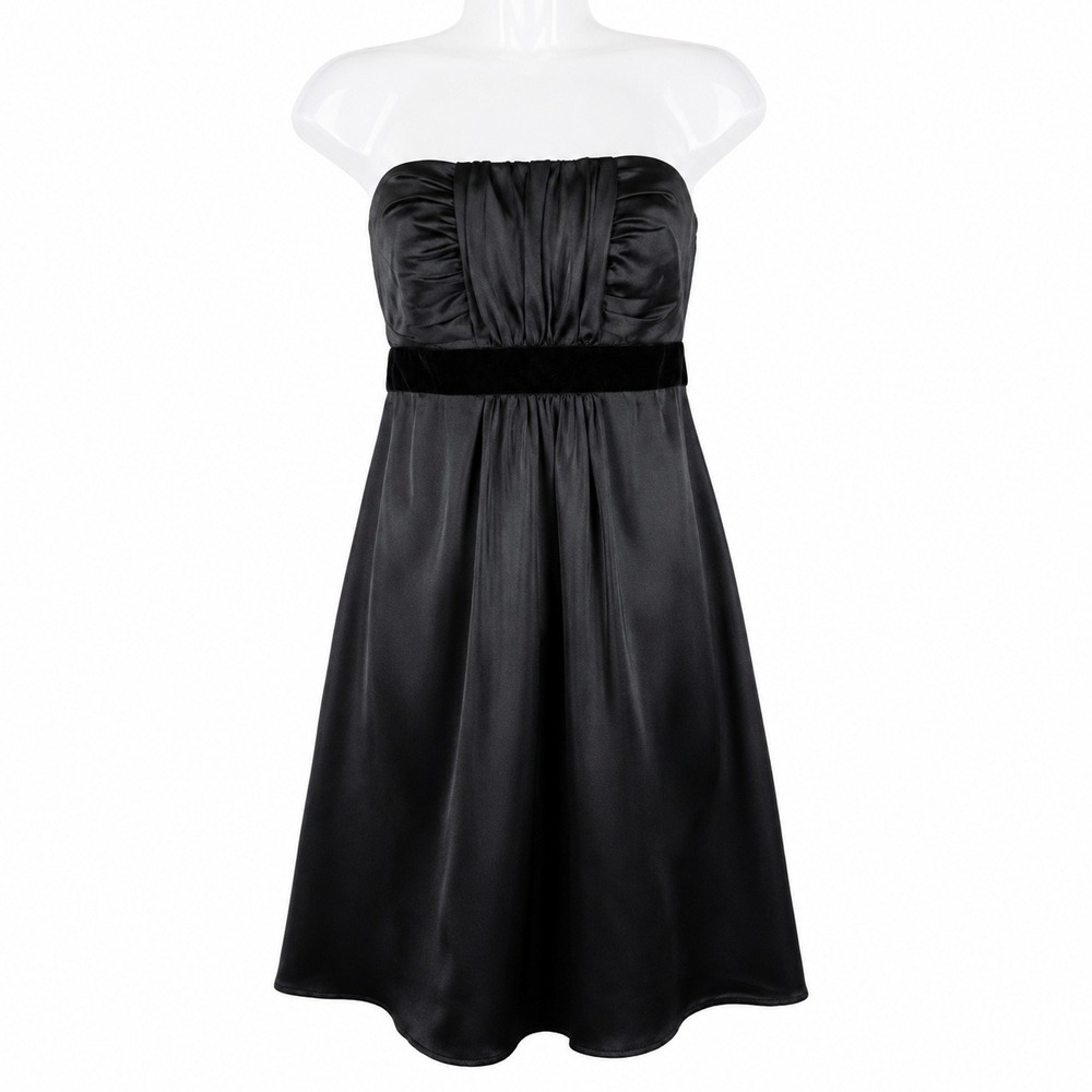 Banana Republic Strapless Dress Women Size 0 Black Satin Velvet Trim Cocktail